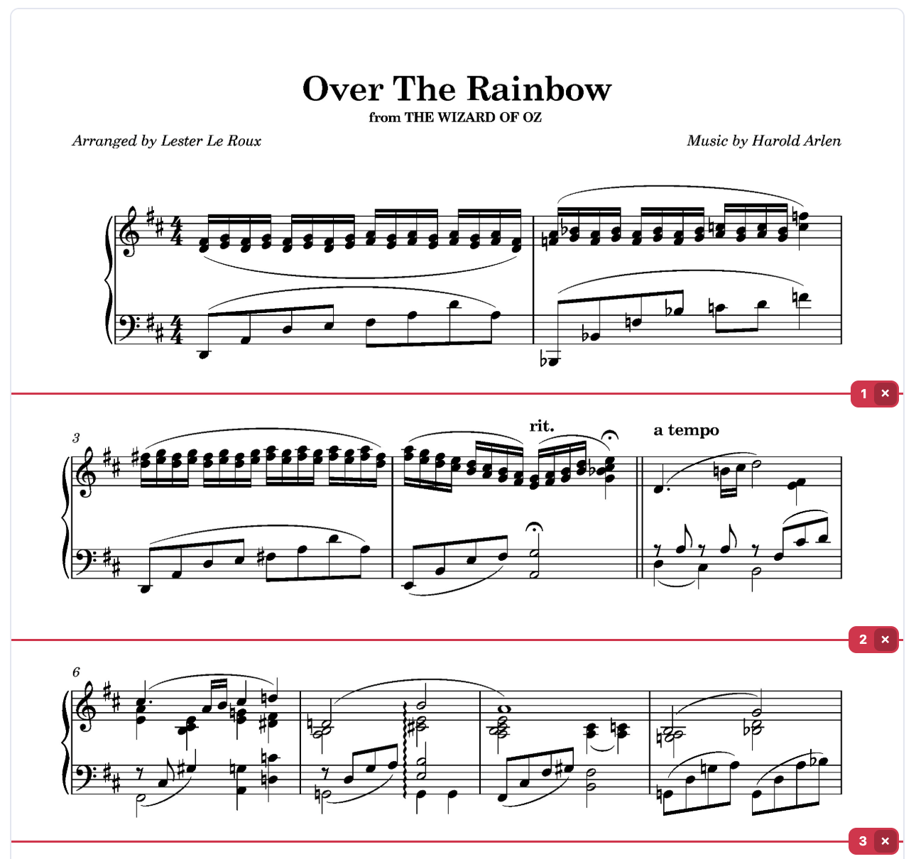 StaveCut editor showing red cut lines placed on sheet music